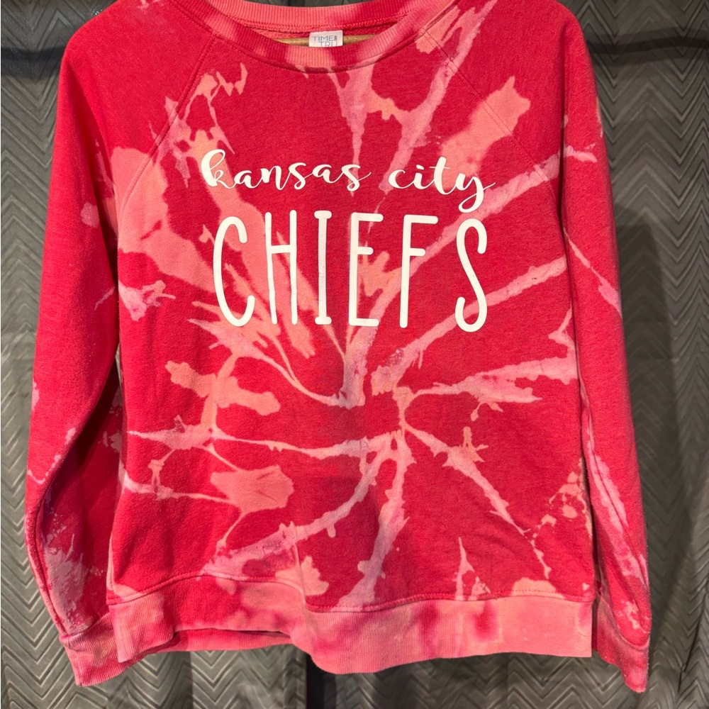 Time and Tru Red Tie-Dye Kansas City Chiefs Crewneck Sweatshirt